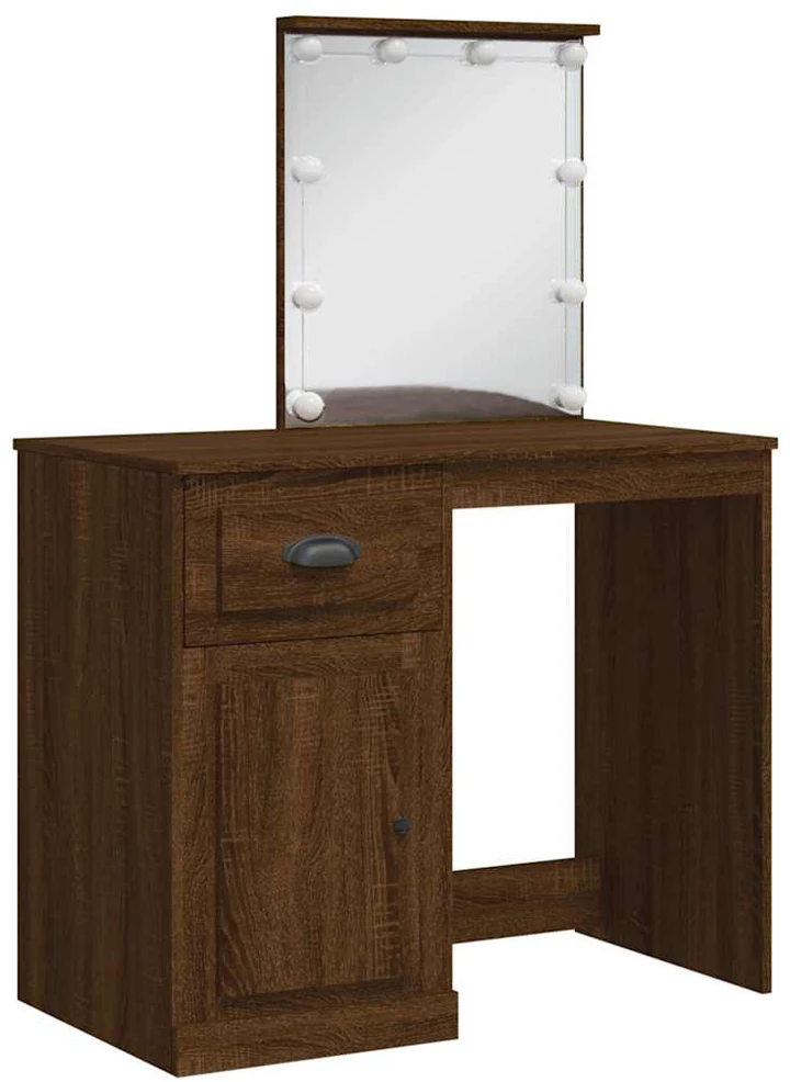 Kosmetinis staliukas su LED lemputėmis, rudas, 90x42x132,5cm