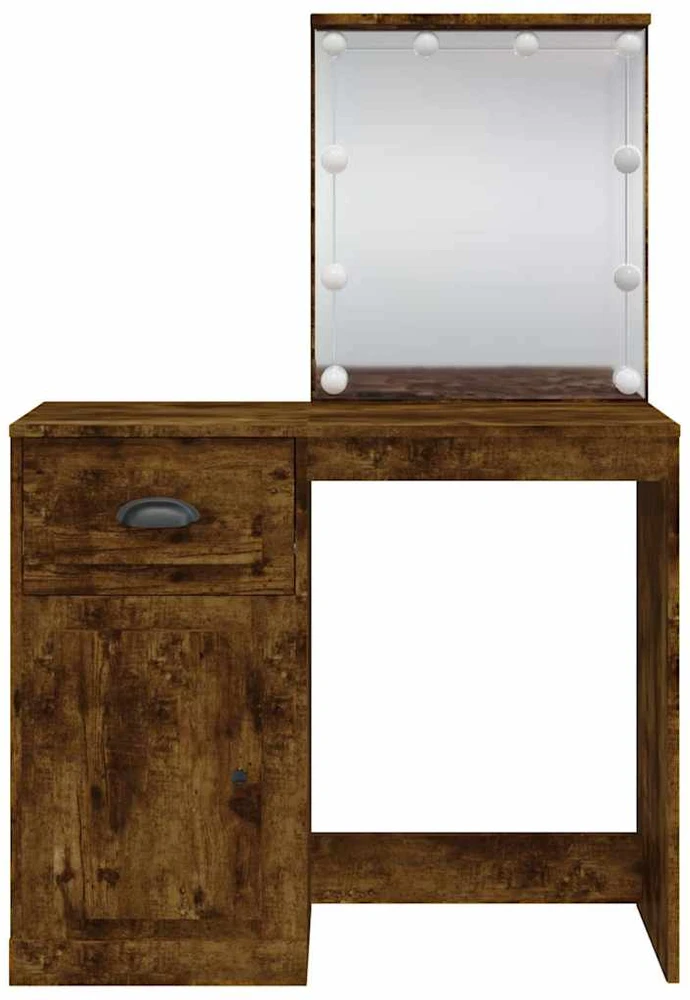 Kosmetinis staliukas su LED lemputėmis, dūminis, 90x42x132,5cm