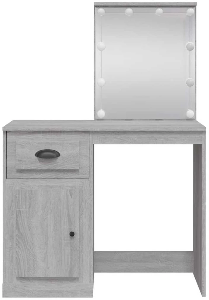 Kosmetinis staliukas su LED lemputėmis, pilkas, 90x42x132,5cm