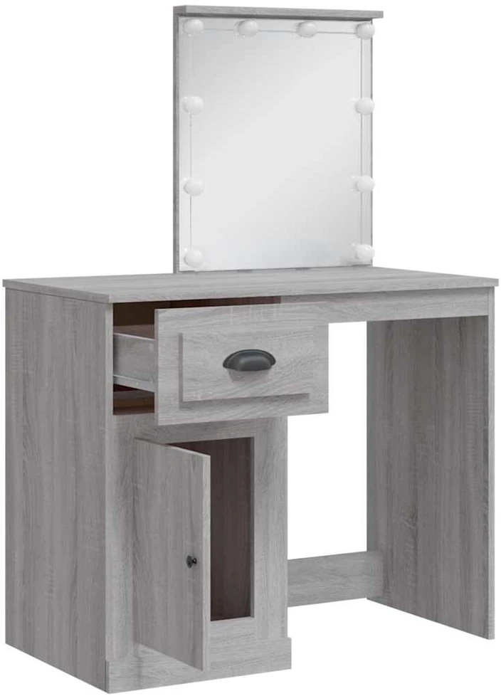 Kosmetinis staliukas su LED lemputėmis, pilkas, 90x42x132,5cm