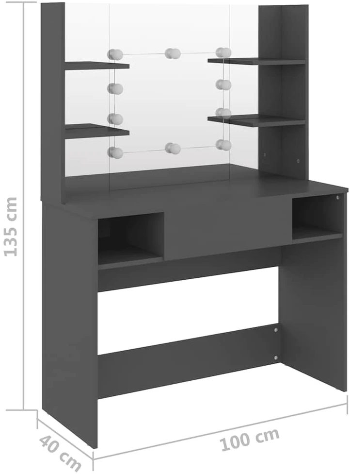 Kosmetinis staliukas su LED, pilkas, 100x40x135cm, MDF