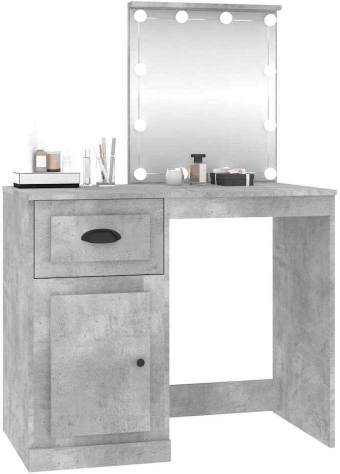 Kosmetinis staliukas su LED, pilkas, 90x50x132,5cm, mediena