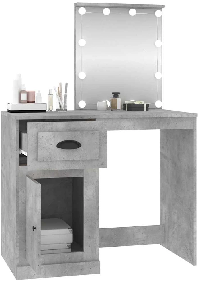 Kosmetinis staliukas su LED, pilkas, 90x50x132,5cm, mediena