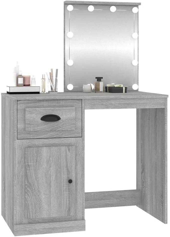 Kosmetinis staliukas su LED, pilkas, 90x50x132,5cm, mediena