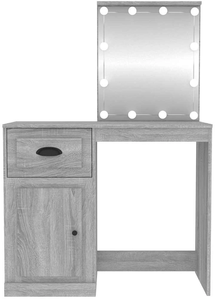 Kosmetinis staliukas su LED, pilkas, 90x50x132,5cm, mediena