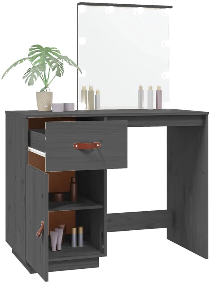 Kosmetinis staliukas su LED, pilkas, 95x50x133,5cm, pušis