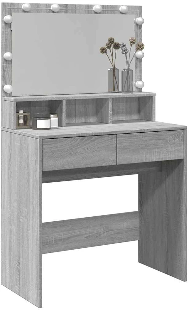 Kosmetinis staliukas su LED, pilkas ąžuolo, 80x41x134,5cm