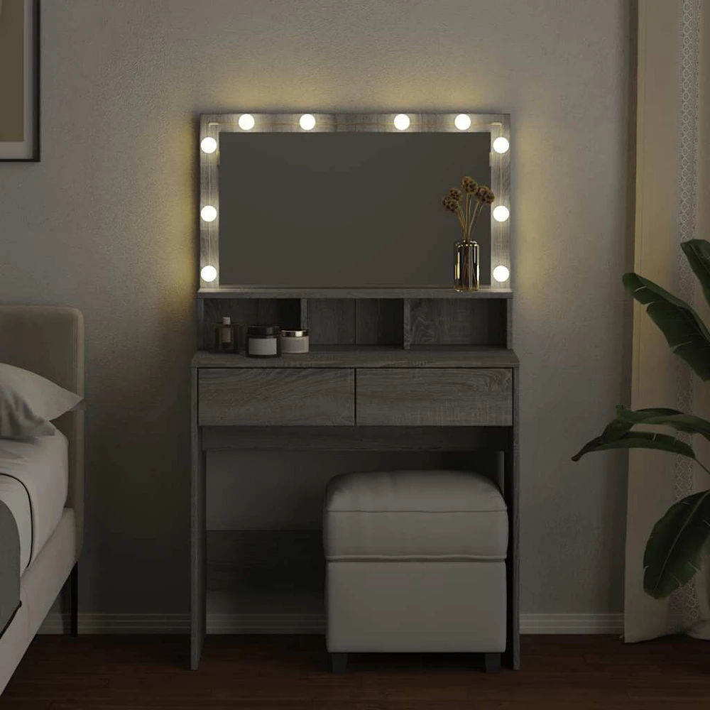 Kosmetinis staliukas su LED, pilkas ąžuolo, 80x41x134,5cm