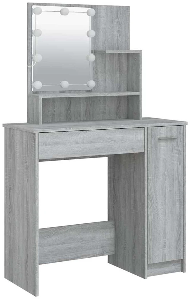 Kosmetinis staliukas su LED, pilkas ąžuolo, 86,5x35x136cm