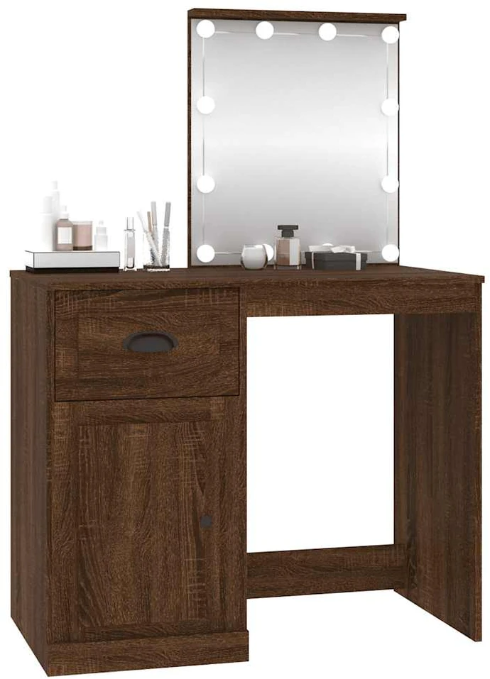 Kosmetinis staliukas su LED, rudas, 90x50x132,5cm, mediena