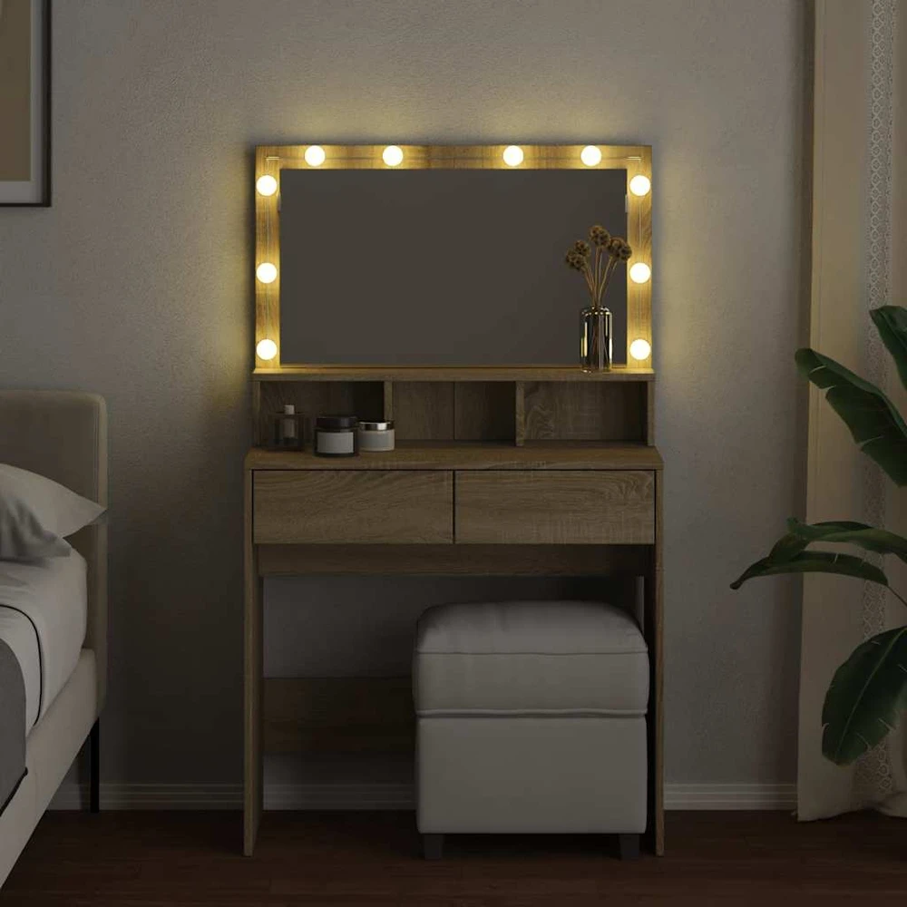 Kosmetinis staliukas su LED, sonoma ąžuolo, 80x41x134,5cm