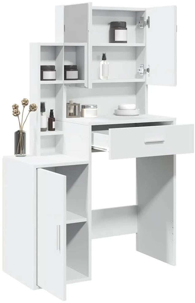 Kosmetinis staliukas su spintele, baltos spalvos, 80x35x132cm
