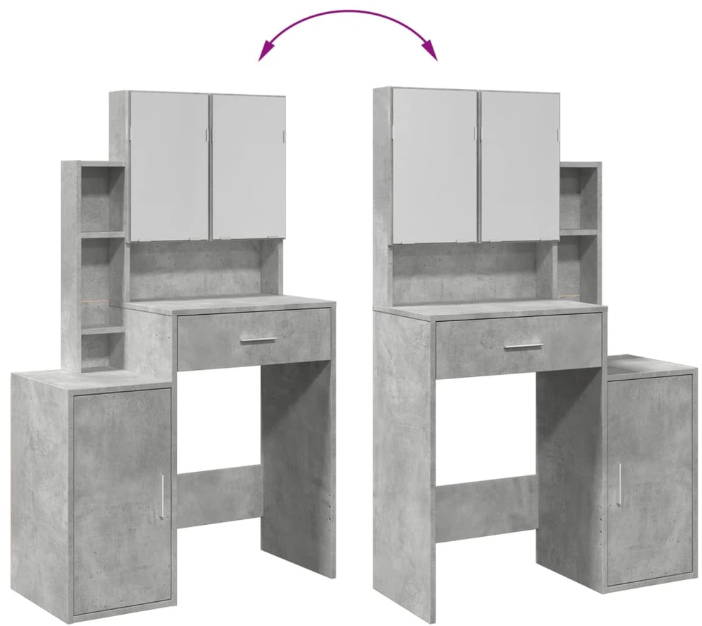 Kosmetinis staliukas su spintele, betono pilkas, 80x35x132cm