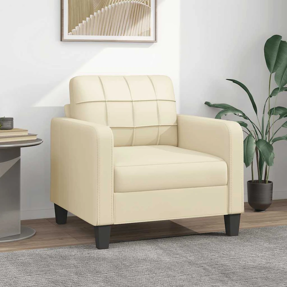 Sofa Krėslas, kreminės spalvos, 60cm, dirbtinė oda