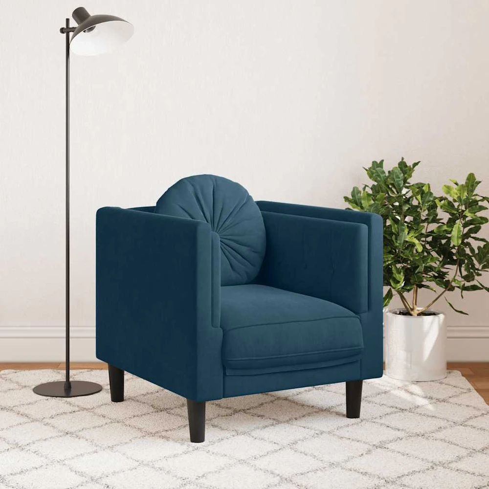 Sofa Krėslas su pagalvėle, mėlynos spalvos, aksomas