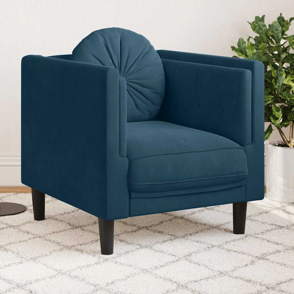 Sofa Krėslas su pagalvėle, mėlynos spalvos, aksomas