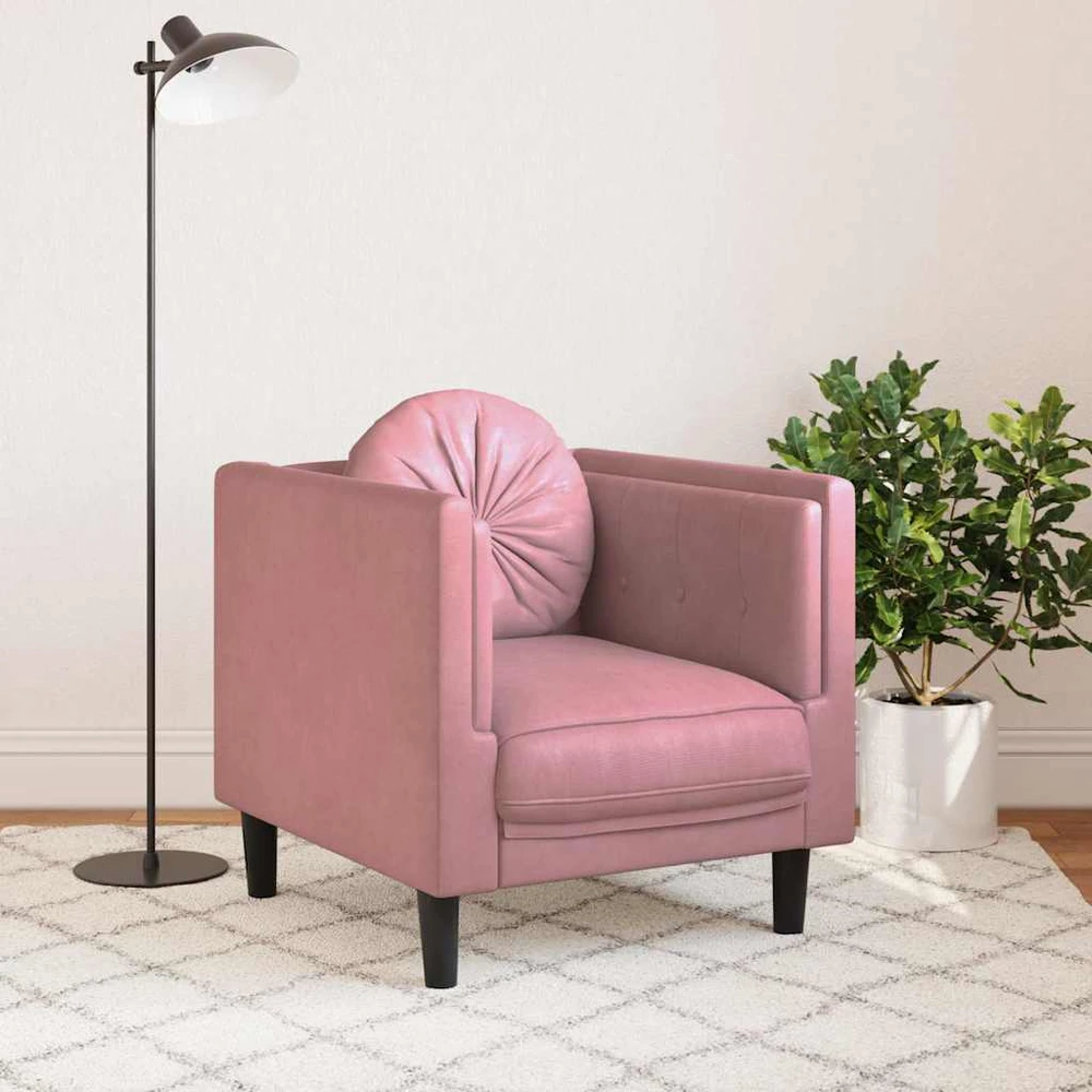 Sofa Krėslas su pagalvėle, rožinės spalvos, aksomas