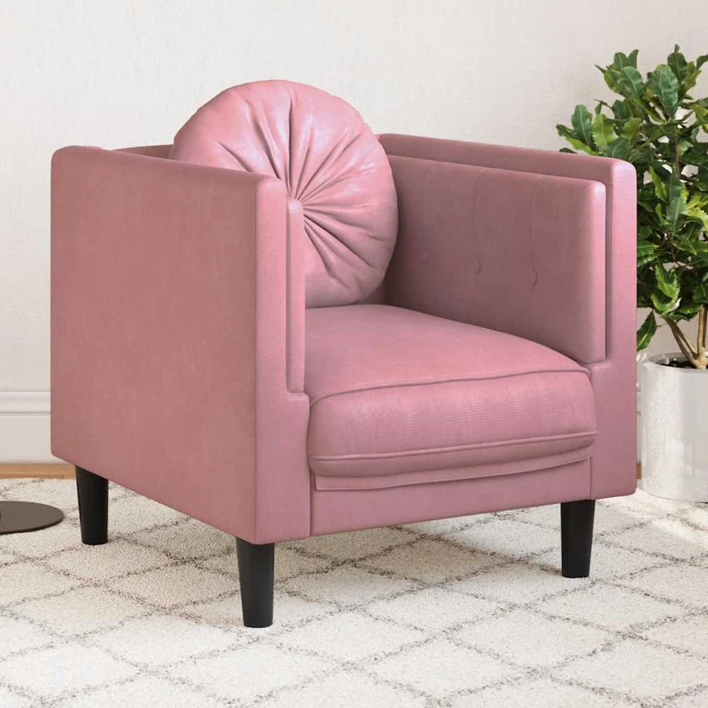 Sofa Krėslas su pagalvėle, rožinės spalvos, aksomas