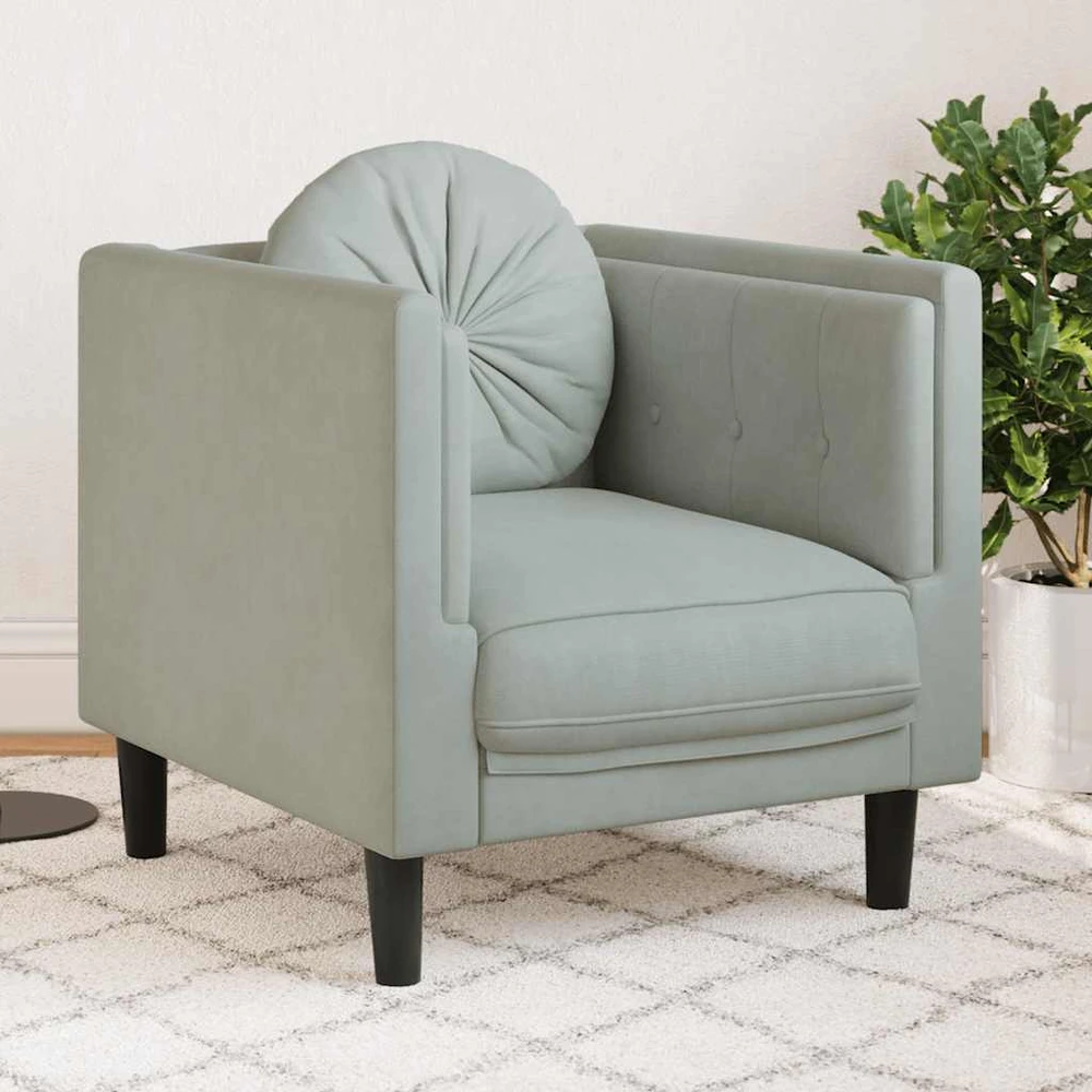 Sofa Krėslas su pagalvėle, šviesiai pilkos spalvos, aksomas