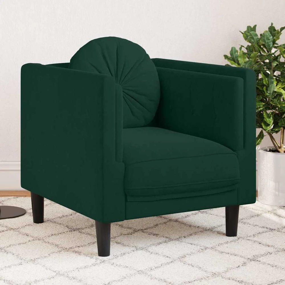 Sofa Krėslas su pagalvėle, tamsiai žalios spalvos, aksomas