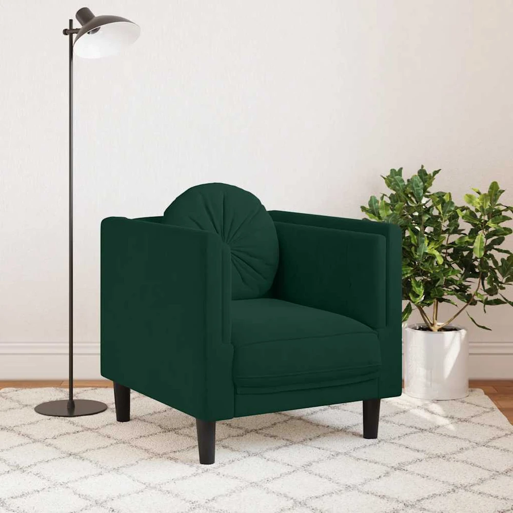 Sofa Krėslas su pagalvėle, tamsiai žalios spalvos, aksomas