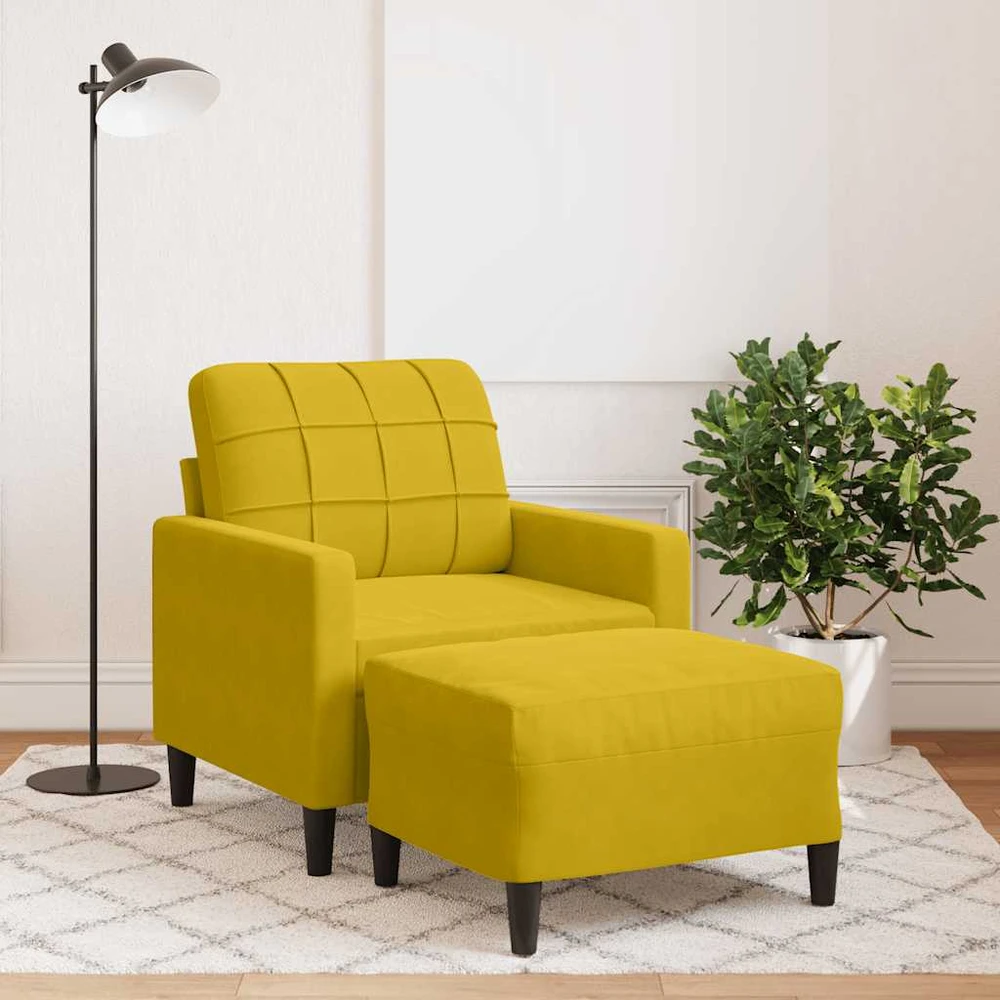 Sofa Krėslas su pakoja, geltonos spalvos, 60cm, aksomas