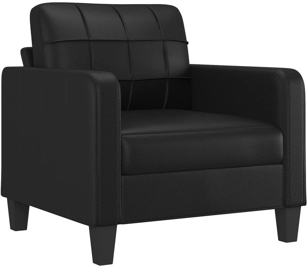 Sofa Krėslas su pakoja, juodos spalvos, 60cm, dirbtinė oda