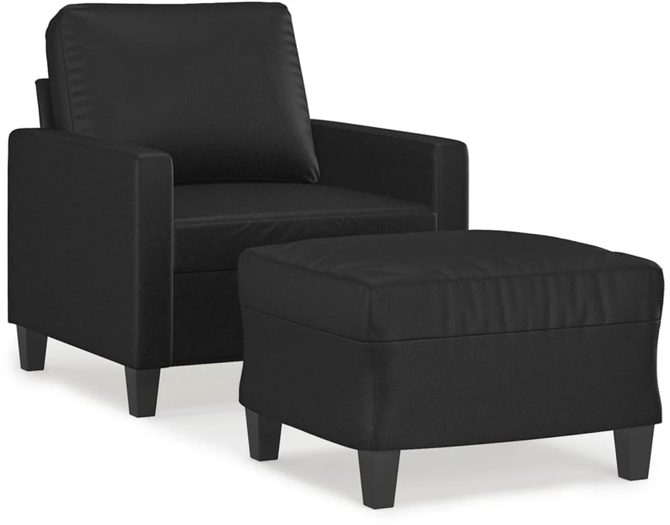 Sofa Krėslas su pakoja, juodos spalvos, 60cm, dirbtinė oda