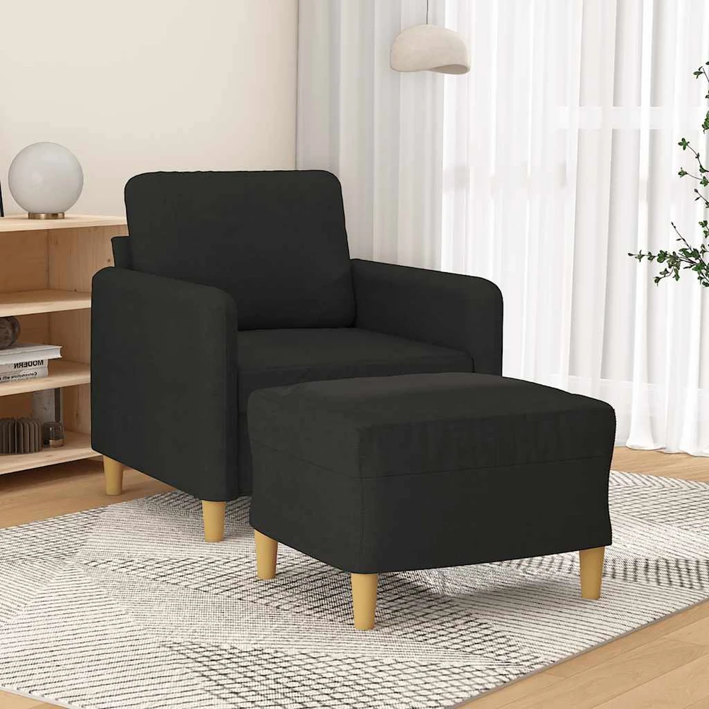 Sofa Krėslas su pakoja, juodos spalvos, 60cm, audinys
