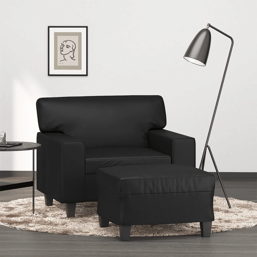 Sofa Krėslas su pakoja, juodos spalvos, 60cm, dirbtinė oda