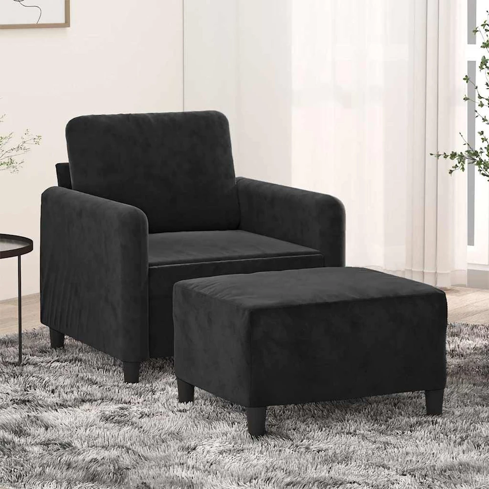 Sofa Krėslas su pakoja, juodos spalvos, 60cm, aksomas