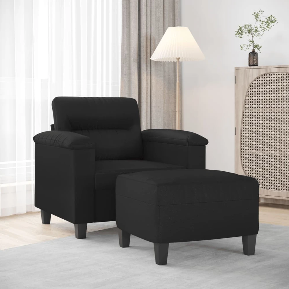 Sofa Krėslas su pakoja, juodos spalvos, 60cm, dirbtinė oda
