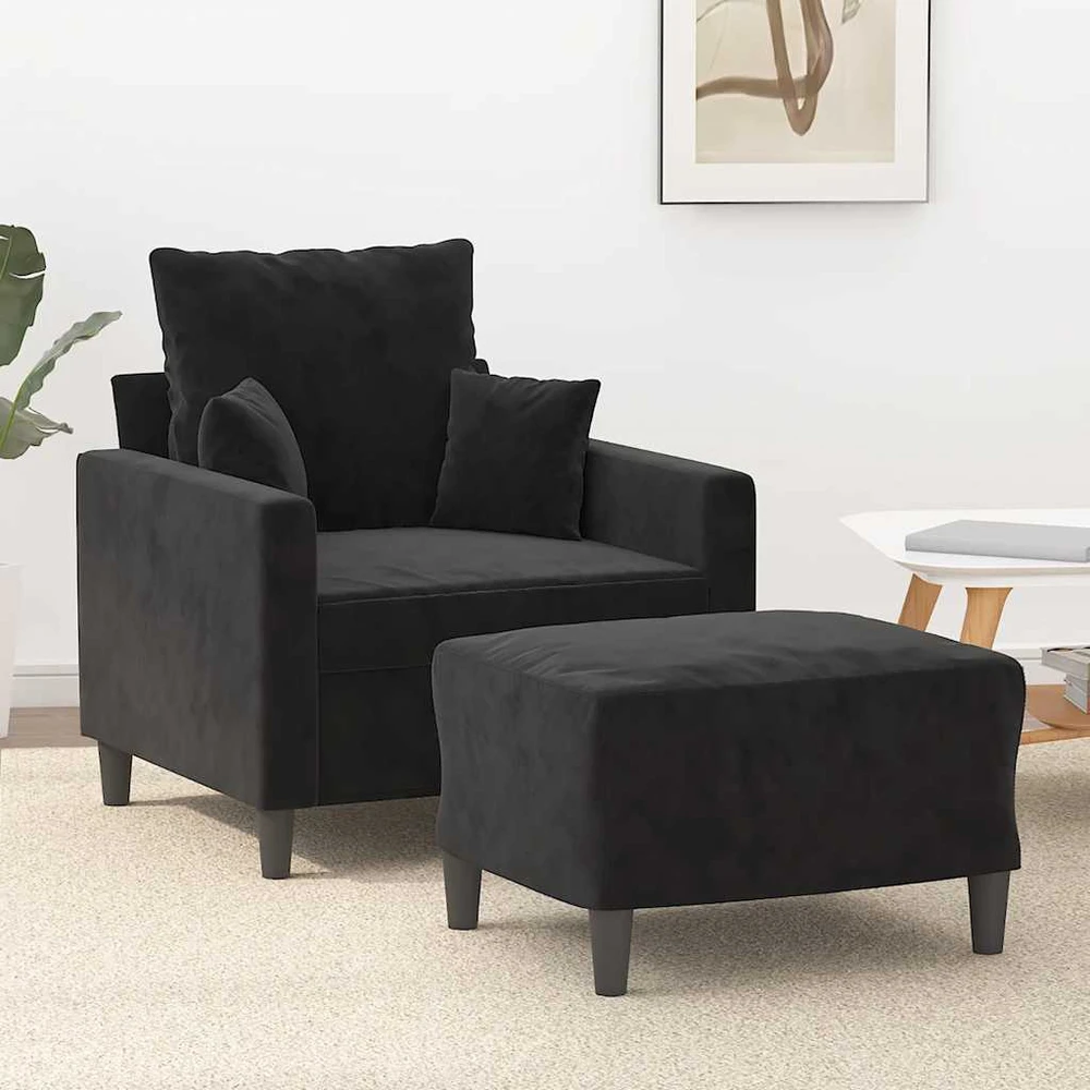 Sofa Krėslas su pakoja, juodos spalvos, 60cm, aksomas