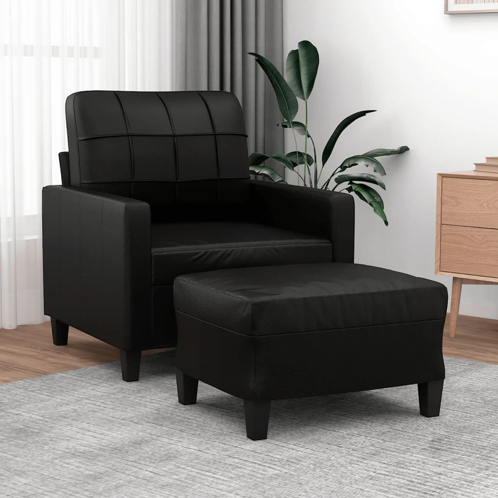 Sofa Krėslas su pakoja, juodos spalvos, 60cm, dirbtinė oda