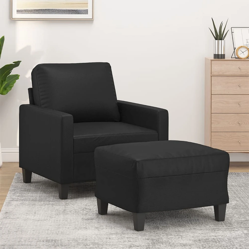 Sofa Krėslas su pakoja, juodos spalvos, 60cm, dirbtinė oda