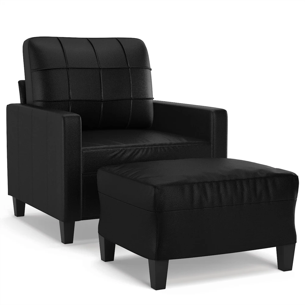 Sofa Krėslas su pakoja, juodos spalvos, 60cm, dirbtinė oda