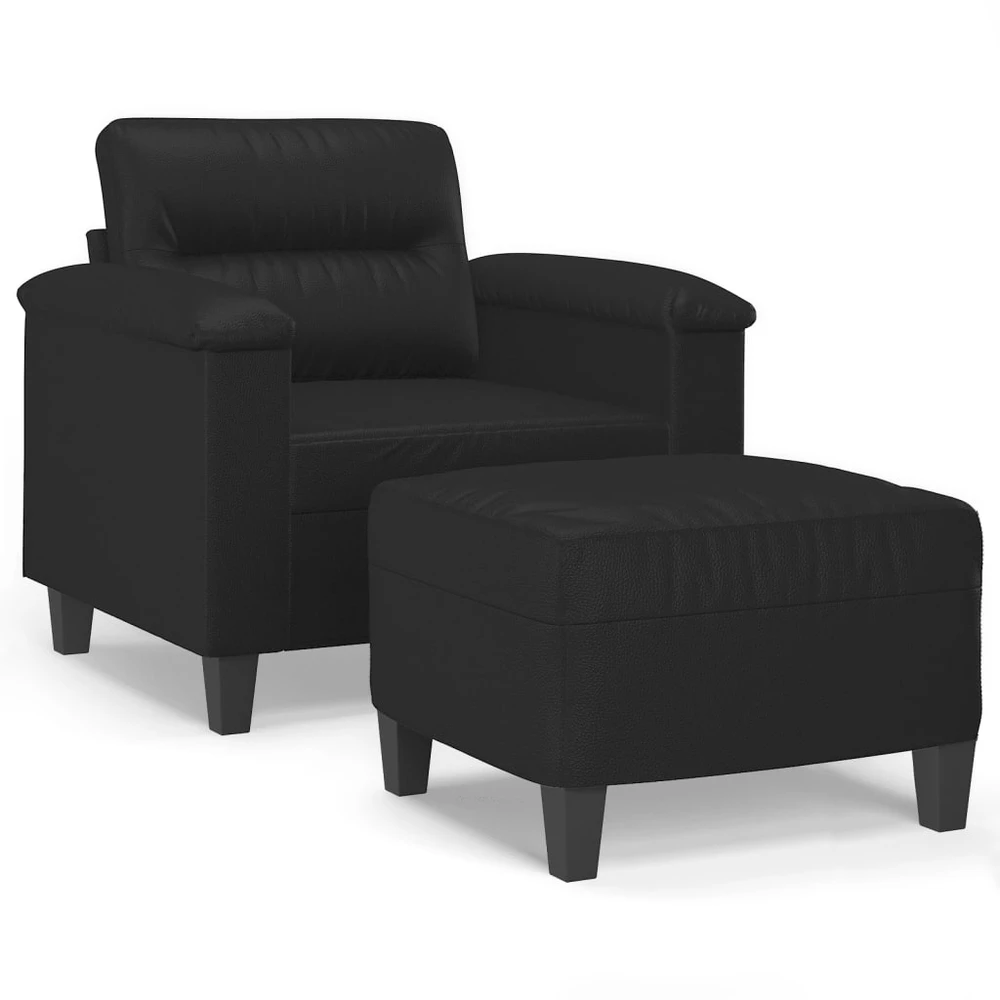 Sofa Krėslas su pakoja, juodos spalvos, 60cm, dirbtinė oda