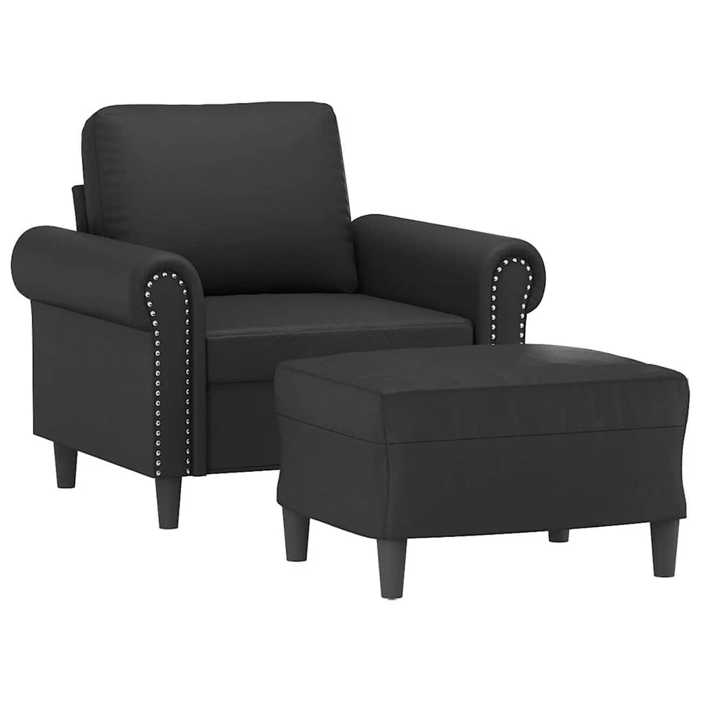 Sofa Krėslas su pakoja, juodos spalvos, 60cm, dirbtinė oda