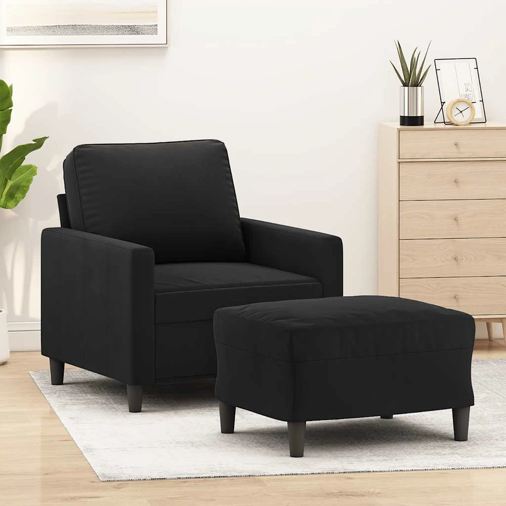 Sofa Krėslas su pakoja, juodos spalvos, 60cm, aksomas