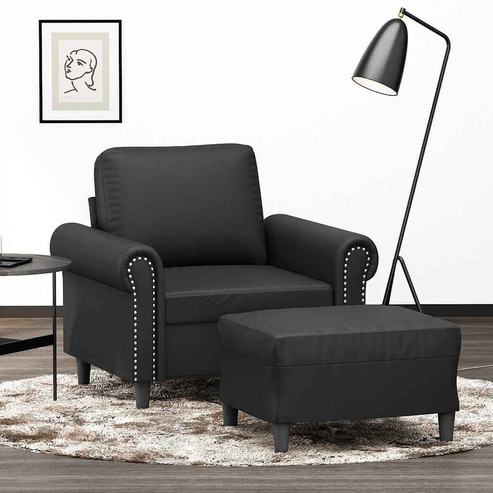 Sofa Krėslas su pakoja, juodos spalvos, 60cm, dirbtinė oda