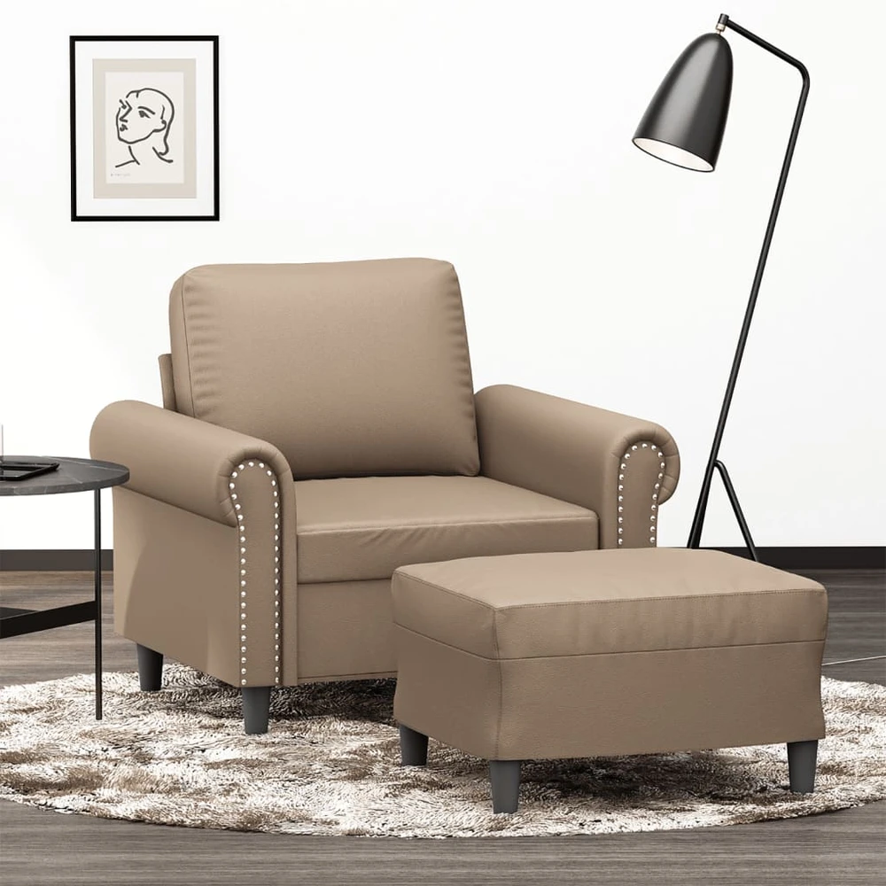Sofa Krėslas su pakoja, kapučino spalvos, 60cm, dirbtinė oda