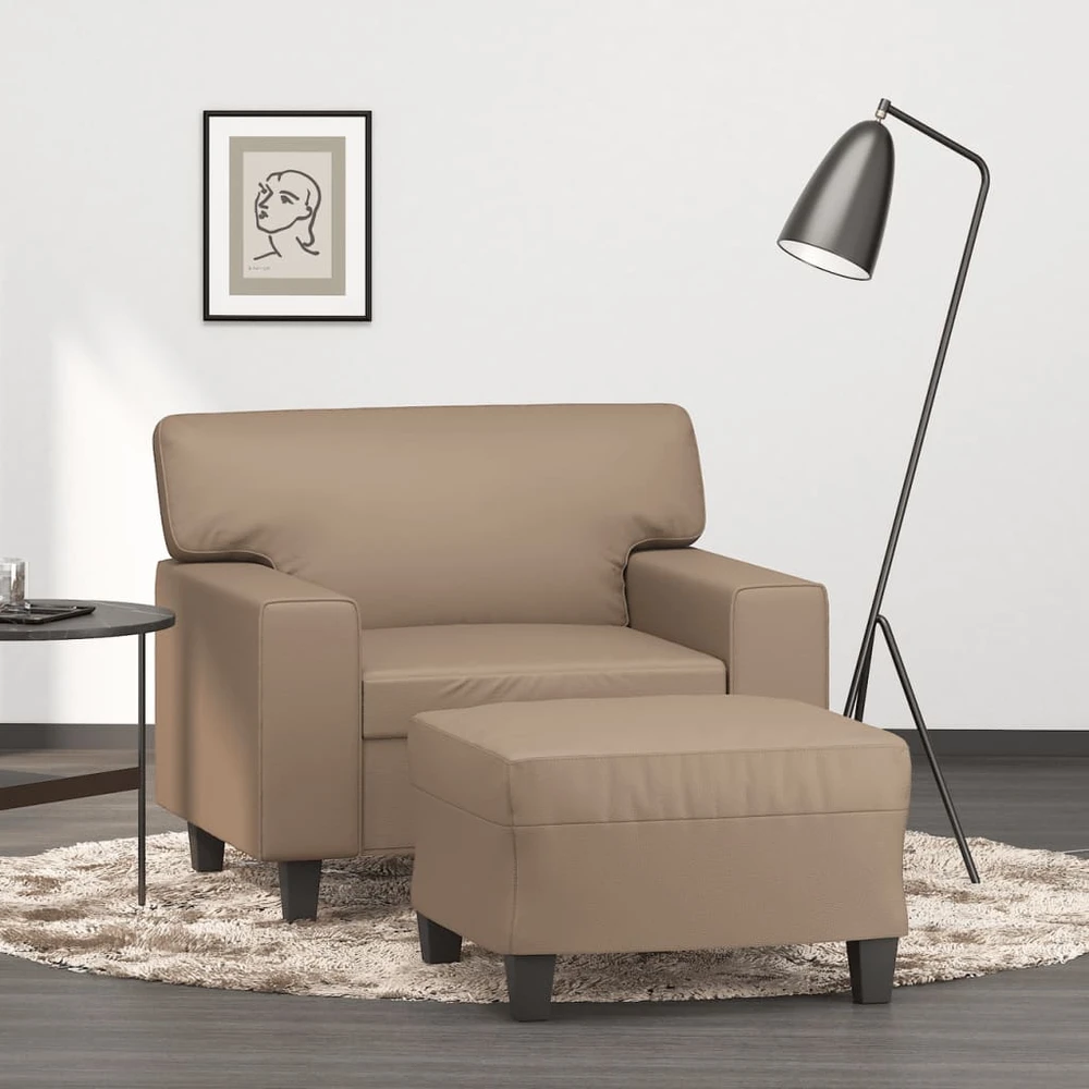 Sofa Krėslas su pakoja, kapučino spalvos, 60cm, dirbtinė oda