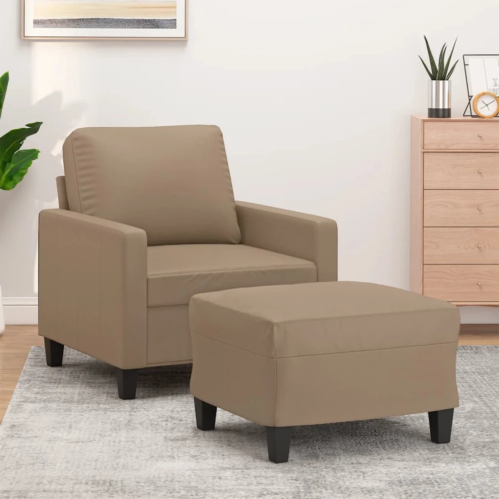 Sofa Krėslas su pakoja, kapučino spalvos, 60cm, dirbtinė oda