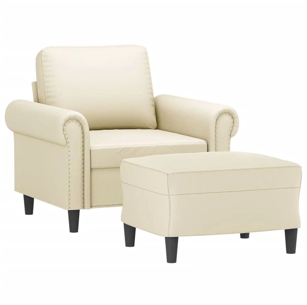 Sofa Krėslas su pakoja, kreminės spalvos, 60cm, dirbtinė oda