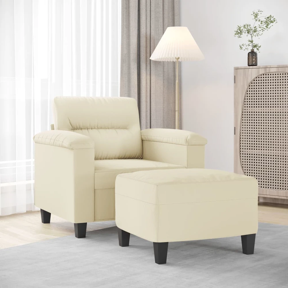 Sofa Krėslas su pakoja, kreminės spalvos, 60cm, dirbtinė oda