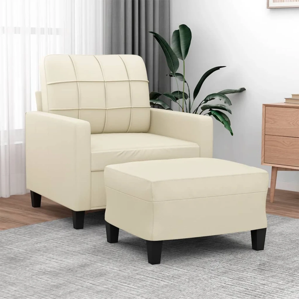 Sofa Krėslas su pakoja, kreminės spalvos, 60cm, dirbtinė oda