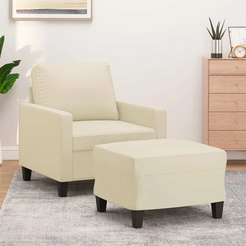 Sofa Krėslas su pakoja, kreminės spalvos, 60cm, dirbtinė oda