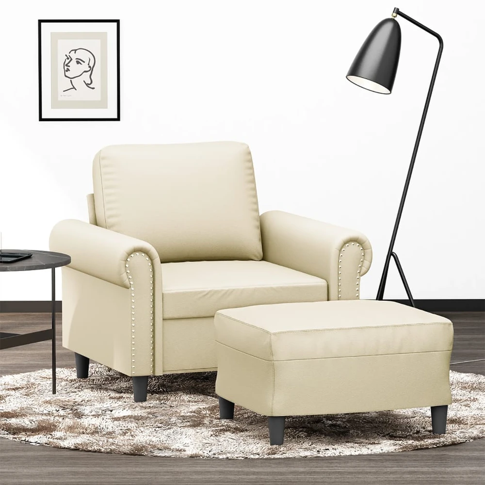 Sofa Krėslas su pakoja, kreminės spalvos, 60cm, dirbtinė oda