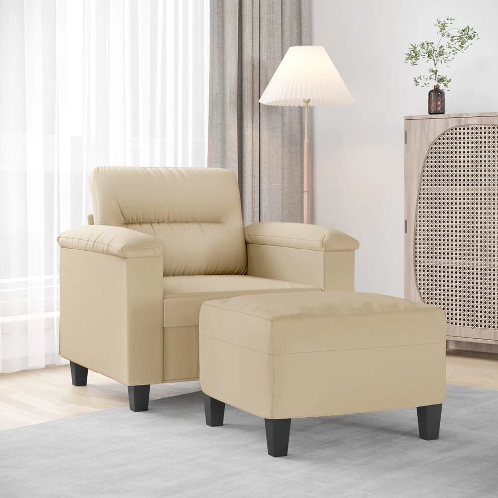 Sofa Krėslas su pakoja, kreminės spalvos, 60cm, mikropluošto audinys