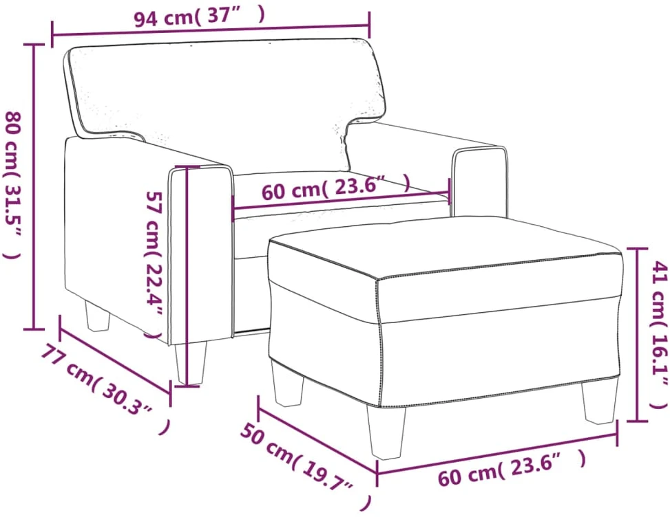 Sofa Krėslas su pakoja, kreminės spalvos, 60cm, dirbtinė oda
